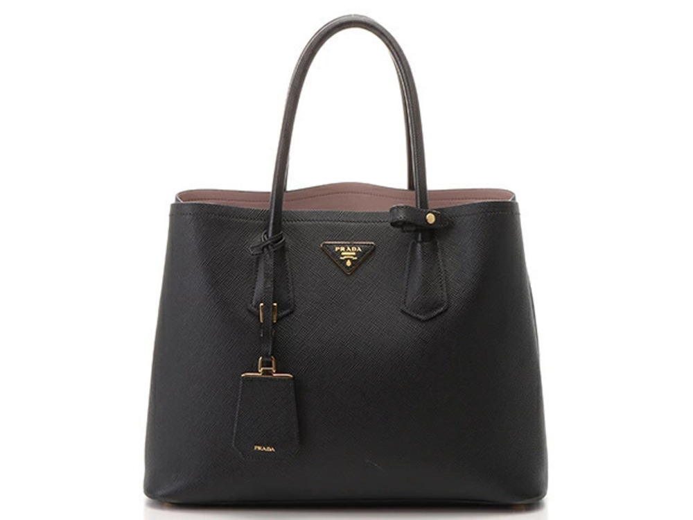 Prada Shoulder Bag Double Black Pink Saffiano Leather